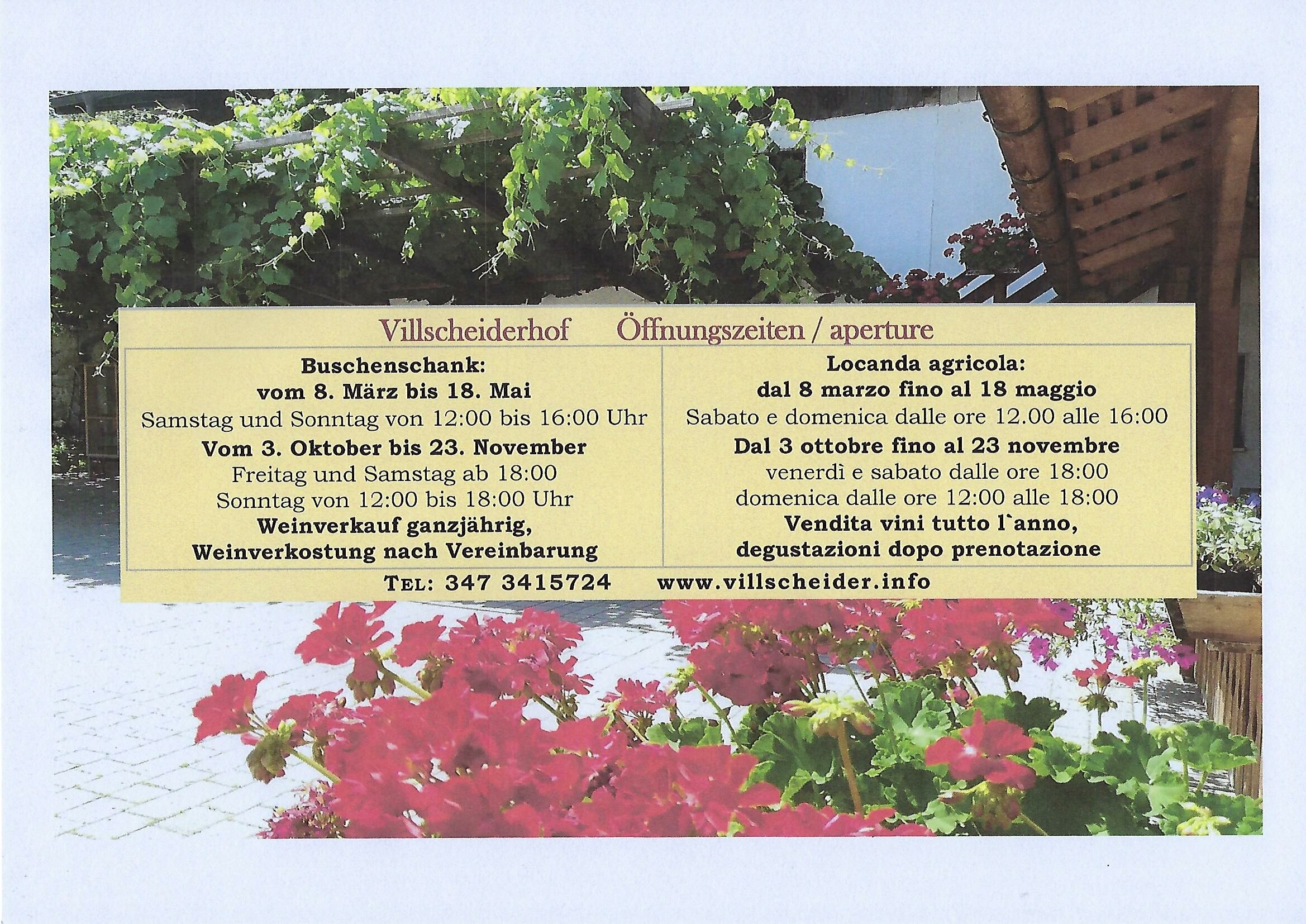 Öffnungszeiten Buschenschank & Weinverkauf