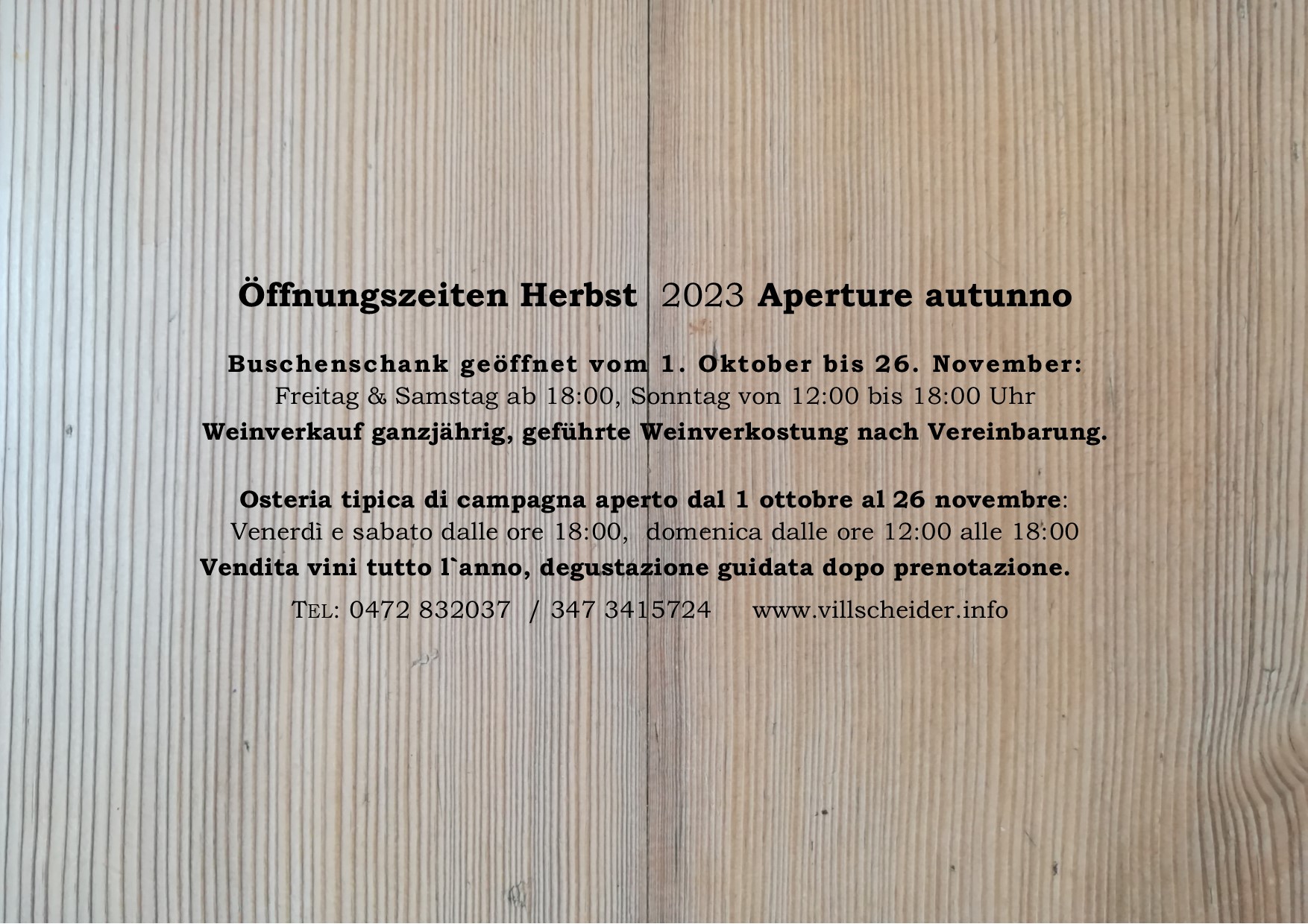 Öffnungszeiten Buschenschank & Weinverkauf